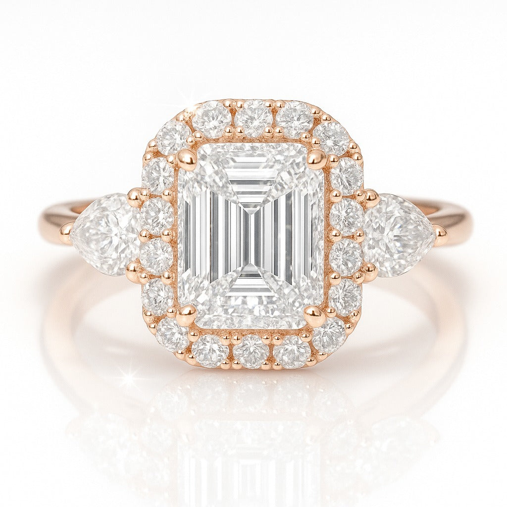 0.5 Carat Lab-Grown Trilogy Engagement Ring in Emerald Cut Diamond – 18k White Gold