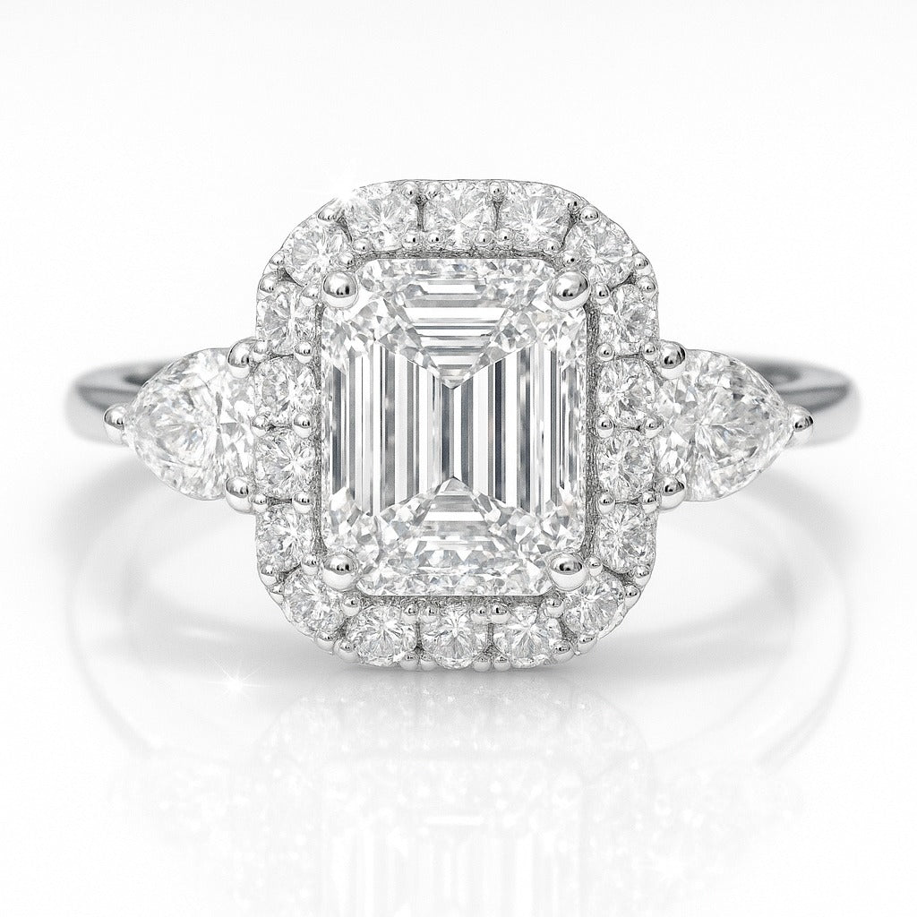 0.5 Carat Lab-Grown Trilogy Engagement Ring in Emerald Cut Diamond – 18k White Gold