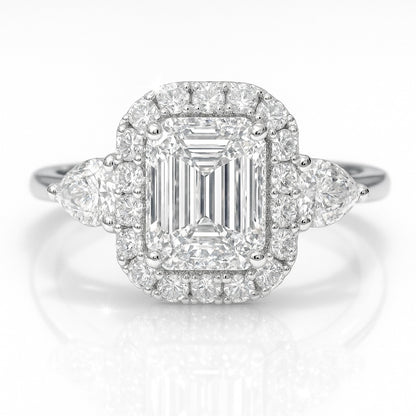 0.5 Carat Lab-Grown Trilogy Engagement Ring in Emerald Cut Diamond – 18k White Gold