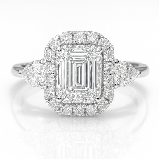 0.5 Carat Lab-Grown Trilogy Engagement Ring in Emerald Cut Diamond – 18k White Gold