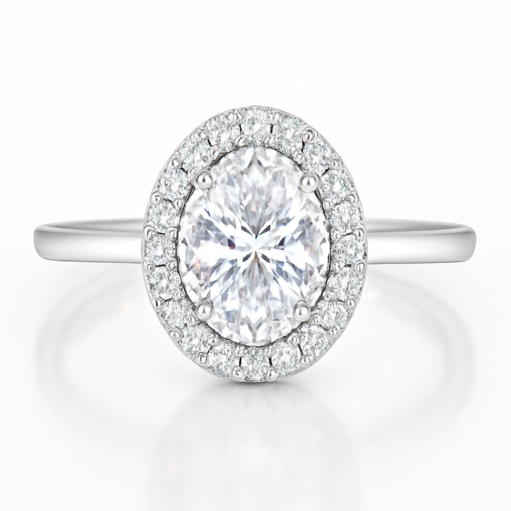 0.5 Carat Oval Lab-Grown Diamond Halo Engagement Ring