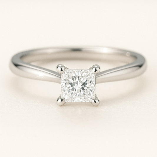 0.5 Carat Princess Cut Lab-Grown Diamond Solitaire Engagement Ring  - 18k White Gold