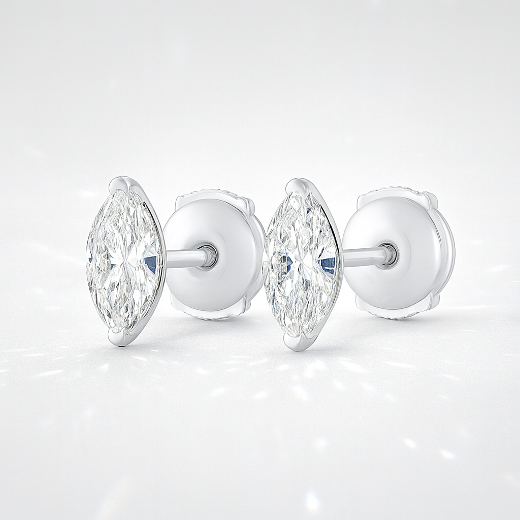 0.5ct Each Marquise Lab-Grown Diamond Stud Earrings in 18k White Gold