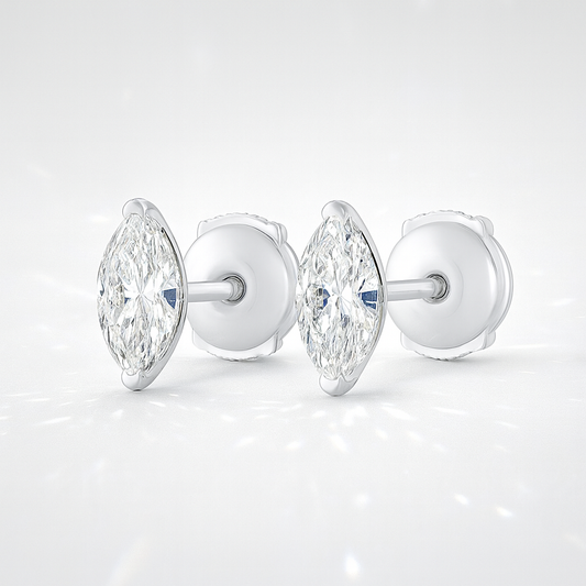 0.5ct Each Marquise Lab-Grown Diamond Stud Earrings in 18k White Gold
