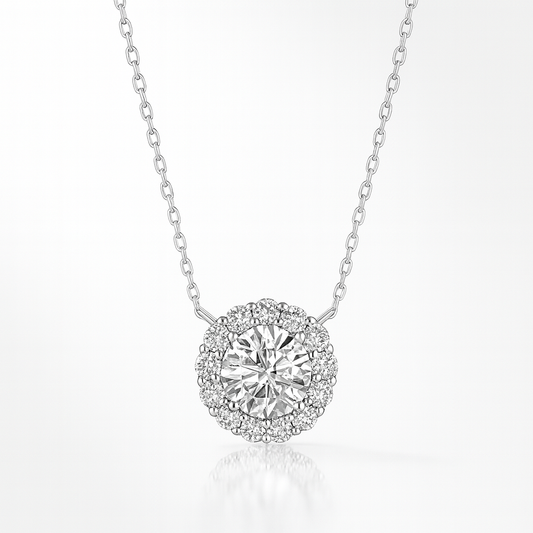 1.2ct - Round Diamond Halo Pendant – 18k White Gold