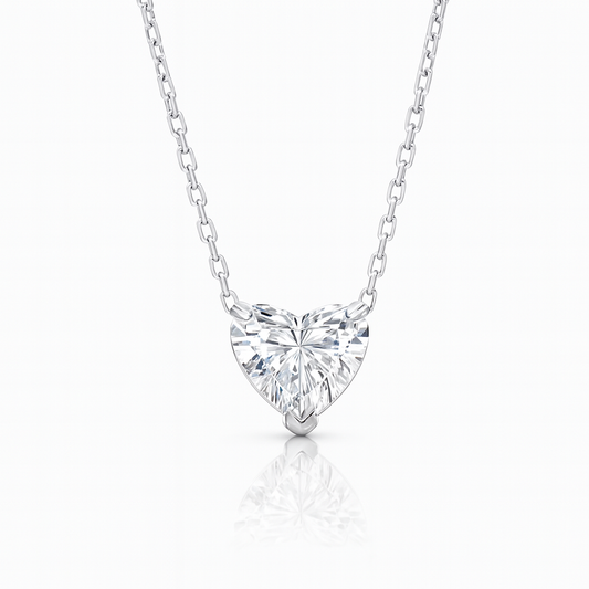 0.7ct - Heart Diamond Pendant - 18k White Gold