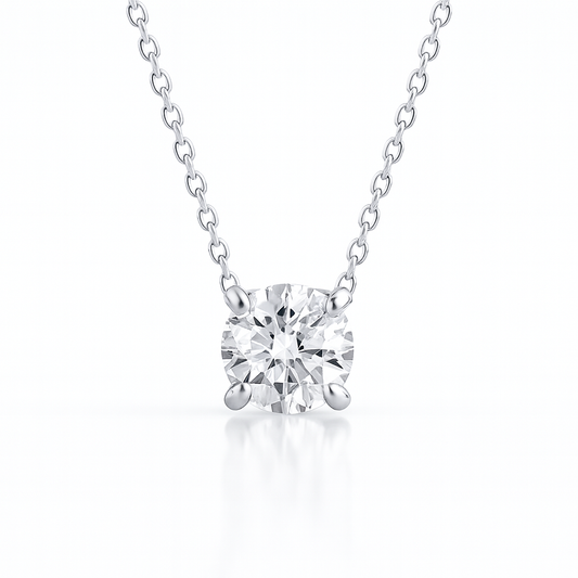 0.7ct - Round Diamond Pendant - 18k White Gold