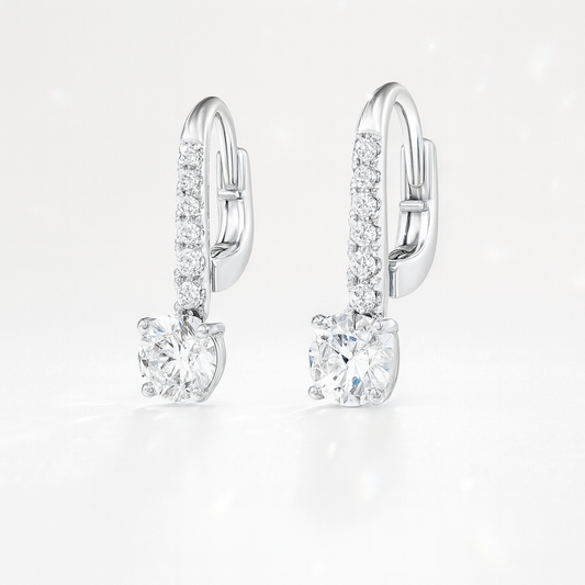 1.2ct Round Diamond Drop Earrings - 18K White Gold