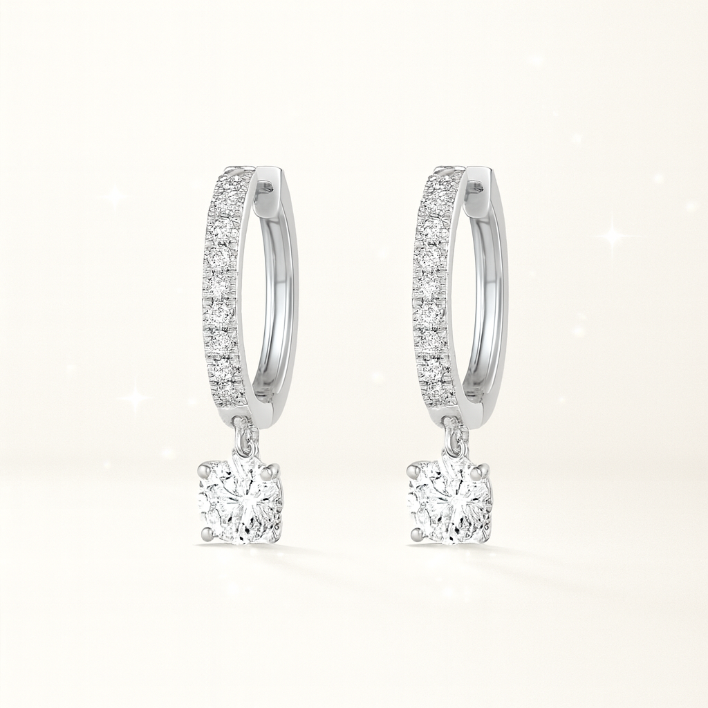 1.2ct Round Diamond Hoop Earrings - 18k White Gold