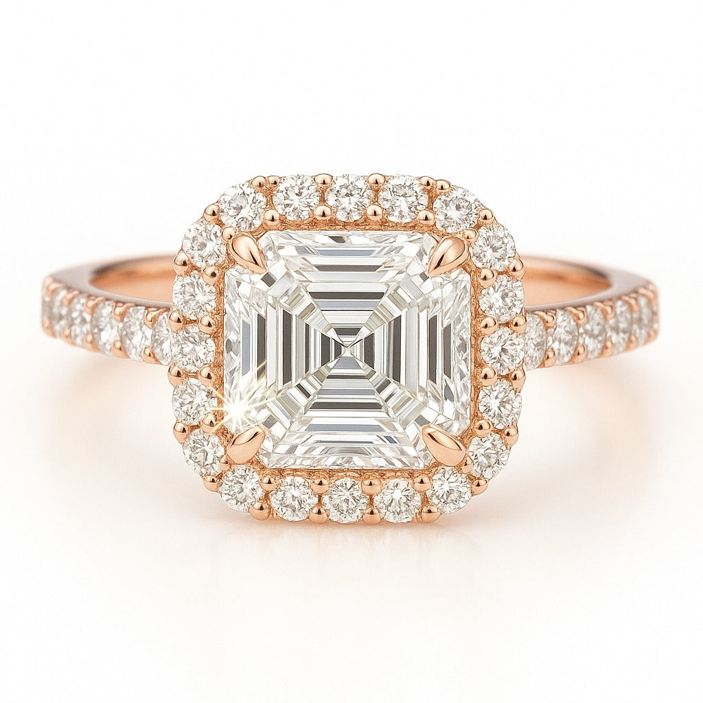 1.5 Carat Asscher Cut Lab-Grown Halo Engagement Ring - 18k White Gold