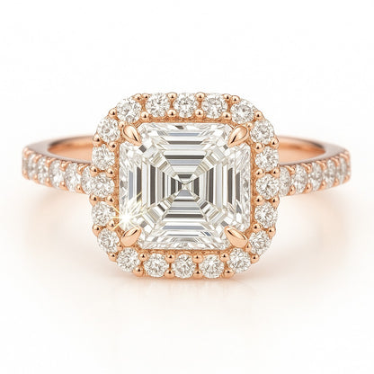 1.5 Carat Asscher Cut Lab-Grown Halo Engagement Ring - 18k White Gold