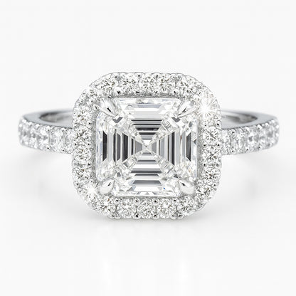 1.5 Carat Asscher Cut Lab-Grown Halo Engagement Ring - 18k White Gold