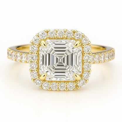 1.5 Carat Asscher Cut Lab-Grown Halo Engagement Ring - 18k White Gold