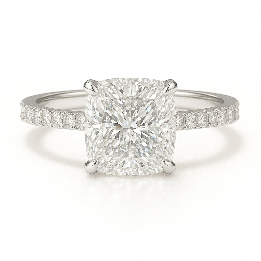 1.5 Carat Lab-Grown Cushion Diamond Band Engagement Ring - 18k White Gold