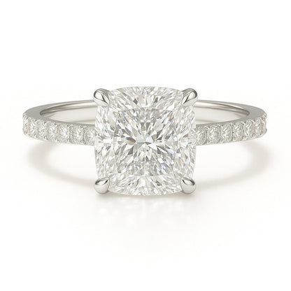 1.5 Carat Lab-Grown Cushion Diamond Band Engagement Ring - 18k White Gold