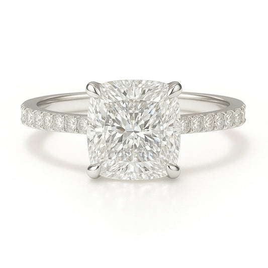 1.5 Carat Lab-Grown Cushion Diamond Band Engagement Ring - 18k White Gold