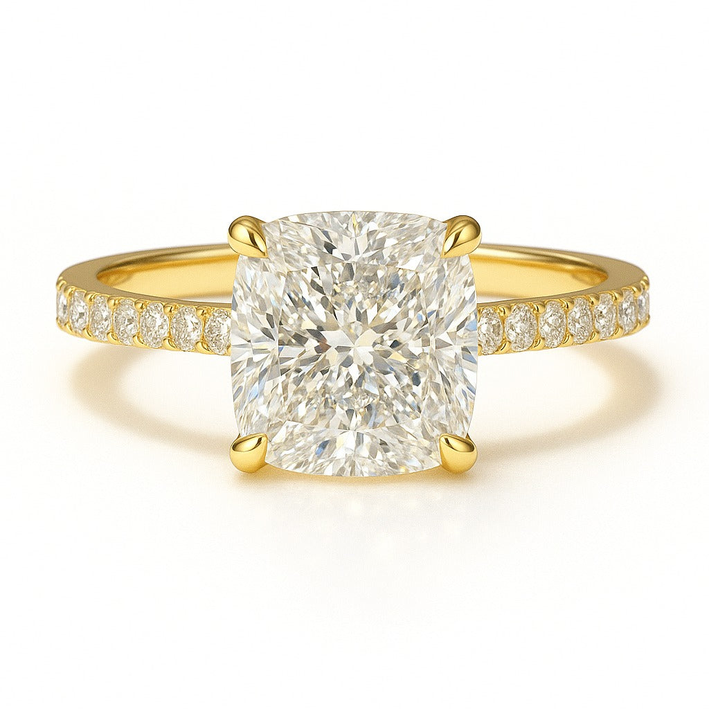 1.5 Carat Lab-Grown Cushion Diamond Band Engagement Ring - 18k White Gold