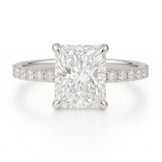 1.5 Carat Lab-Grown Diamond Band Engagement Ring 18K White Gold – Radiant Cut