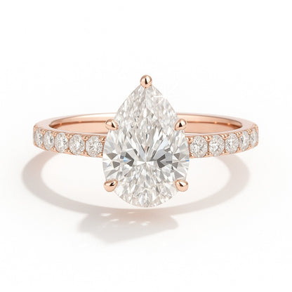 1.5 Carat Lab-Grown Diamond Band Engagement Ring – Pear Cut 18k White Gold