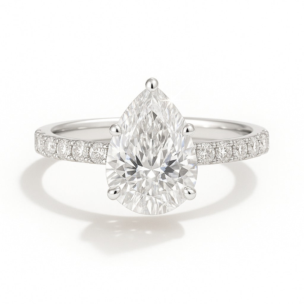 1.5 Carat Lab-Grown Diamond Band Engagement Ring – Pear Cut 18k White Gold