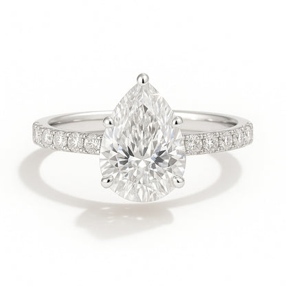 1.5 Carat Lab-Grown Diamond Band Engagement Ring – Pear Cut 18k White Gold