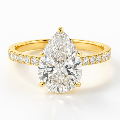 1.5 Carat Lab-Grown Diamond Band Engagement Ring – Pear Cut 18k White Gold