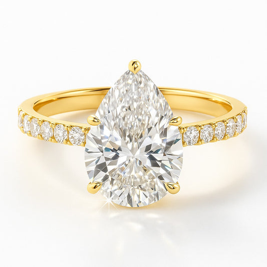 1.5 Carat Lab-Grown Diamond Band Engagement Ring – Pear Cut 18k White Gold