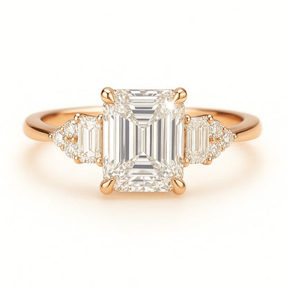 1.5 Carat Lab-Grown Emerald-Cut Trilogy Engagement Ring - 18k Yellow Gold