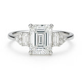 1.5 Carat Lab-Grown Emerald-Cut Trilogy Engagement Ring - 18k Yellow Gold
