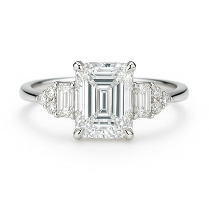 1.5 Carat Lab-Grown Emerald-Cut Trilogy Engagement Ring - 18k Yellow Gold