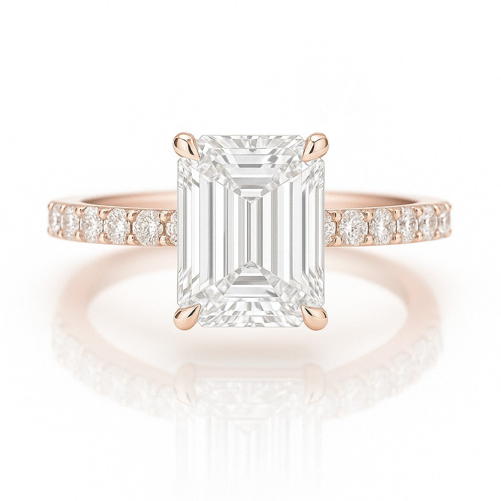 1.5 Carat Lab-Grown Emerald Cut Diamond Band Engagement Ring - 18K White Gold