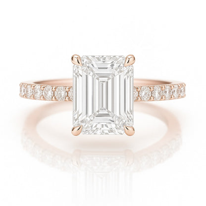 1.5 Carat Lab-Grown Emerald Cut Diamond Band Engagement Ring - 18K White Gold