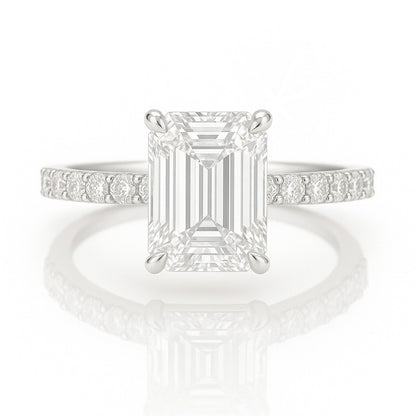 1.5 Carat Lab-Grown Emerald Cut Diamond Band Engagement Ring - 18K White Gold