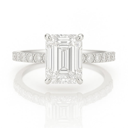 1.5 Carat Lab-Grown Emerald Cut Diamond Band Engagement Ring - 18K White Gold