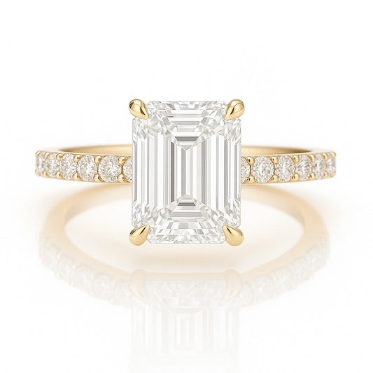1.5 Carat Lab-Grown Emerald Cut Diamond Band Engagement Ring - 18K White Gold
