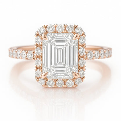 1.5 Carat Lab-Grown Emerald Cut Diamond Halo Engagement Ring - 18K White Gold