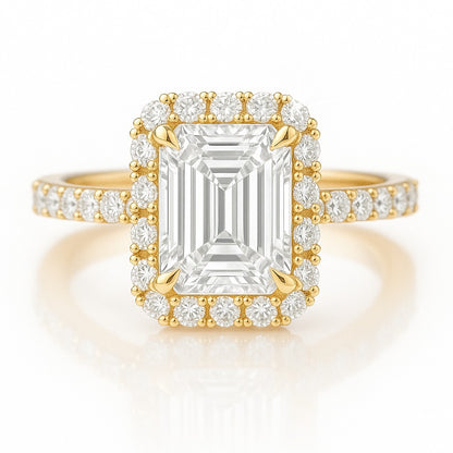 1.5 Carat Lab-Grown Emerald Cut Diamond Halo Engagement Ring - 18K White Gold