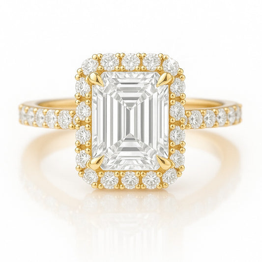 1.5 Carat Lab-Grown Emerald Cut Diamond Halo Engagement Ring - 18K White Gold