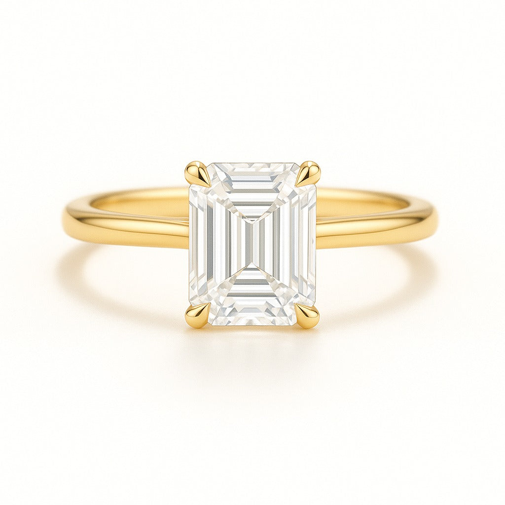 1.5 Carat Lab-Grown Emerald Cut Diamond Solitaire Engagement Ring - 18k Yellow Gold
