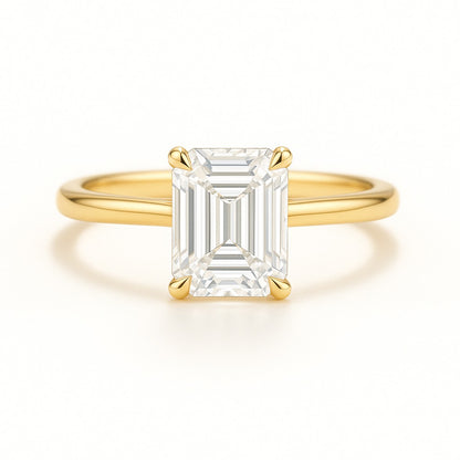 1.5 Carat Lab-Grown Emerald Cut Diamond Solitaire Engagement Ring - 18k Yellow Gold