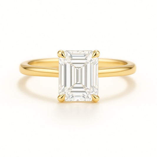 1.5 Carat Lab-Grown Emerald Cut Diamond Solitaire Engagement Ring - 18k Yellow Gold