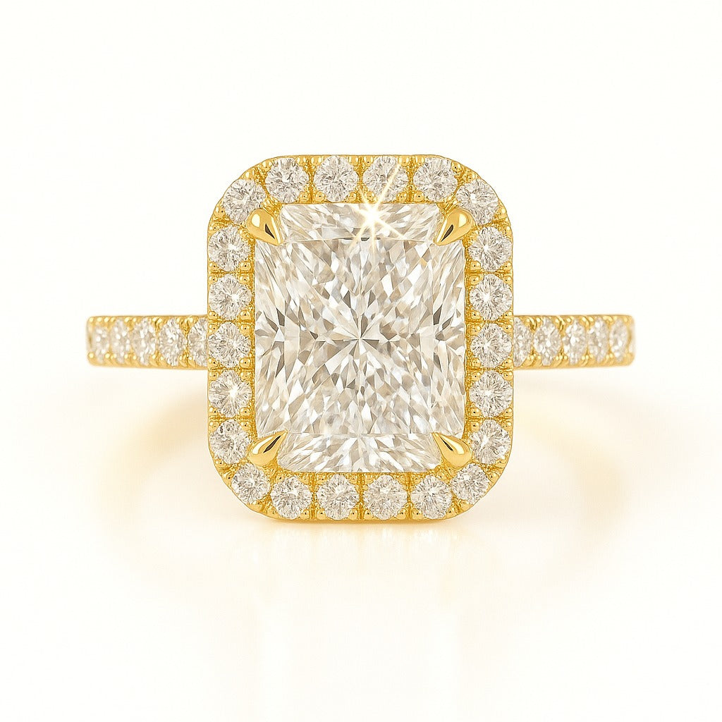 1.5 Carat Lab-Grown Halo Engagement Ring Radiant Cut Diamond – 18K White Gold