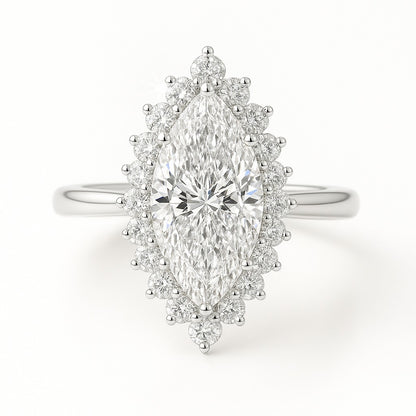 1.5 Carat Lab-Grown Halo Engagement Ring in 18k Yellow Gold – Marquise Diamond