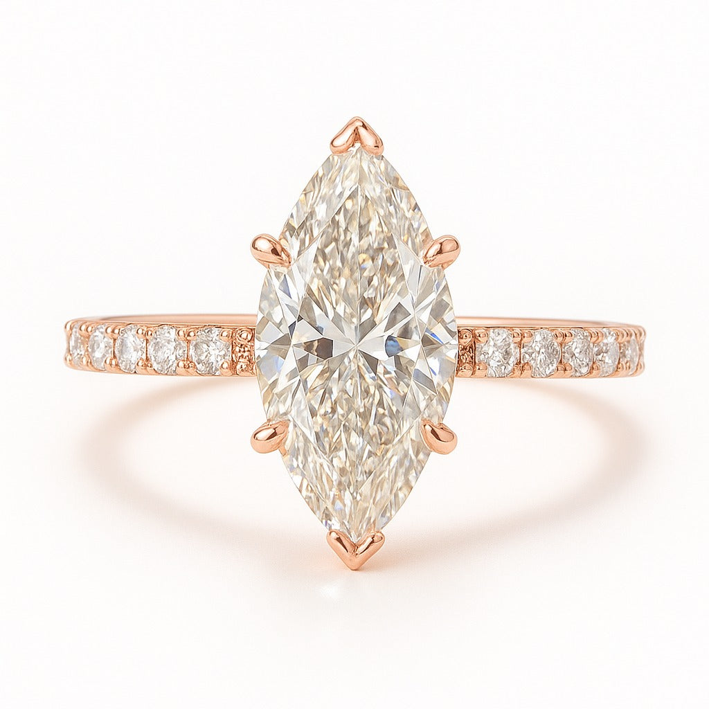 1.5 Carat Lab-Grown Marquise Diamond Band Engagement Ring  - 18k Yellow Gold