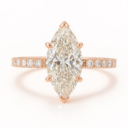 1.5 Carat Lab-Grown Marquise Diamond Band Engagement Ring  - 18k Yellow Gold