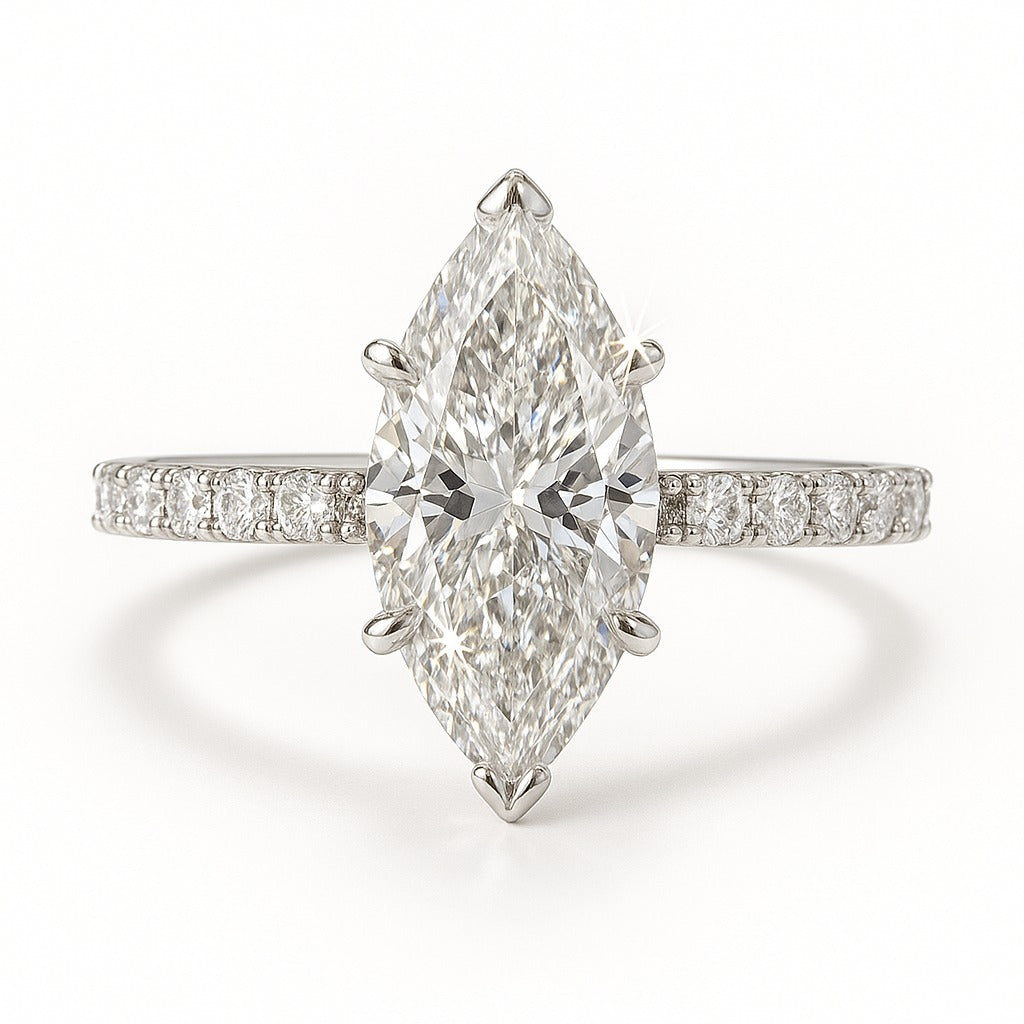 1.5 Carat Lab-Grown Marquise Diamond Band Engagement Ring  - 18k Yellow Gold