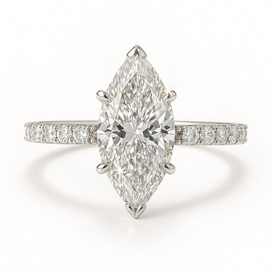 1.5 Carat Lab-Grown Marquise Diamond Band Engagement Ring  - 18k Yellow Gold