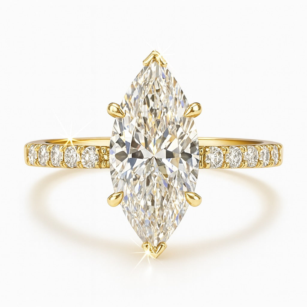 1.5 Carat Lab-Grown Marquise Diamond Band Engagement Ring  - 18k Yellow Gold