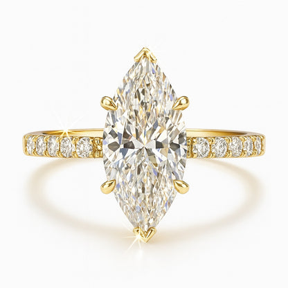 1.5 Carat Lab-Grown Marquise Diamond Band Engagement Ring  - 18k Yellow Gold