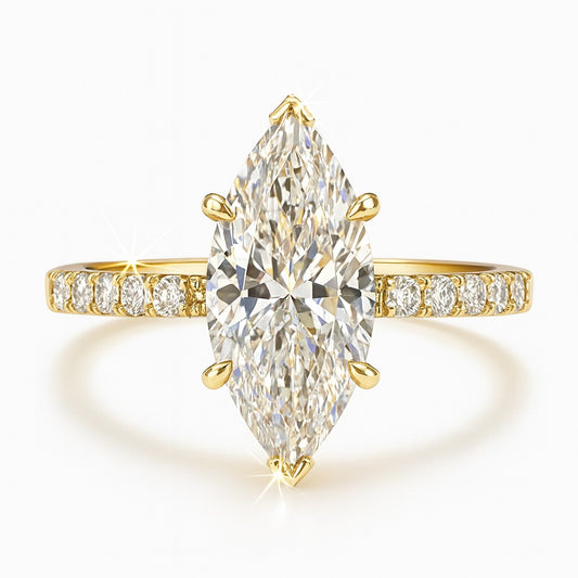 1.5 Carat Lab-Grown Marquise Diamond Band Engagement Ring  - 18k Yellow Gold